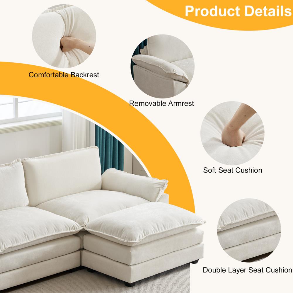 122 Inch Convertible Sectional Sofa Set 3 Seats L-Shaped Sofa Couch Living Room - Picture 12 of 22