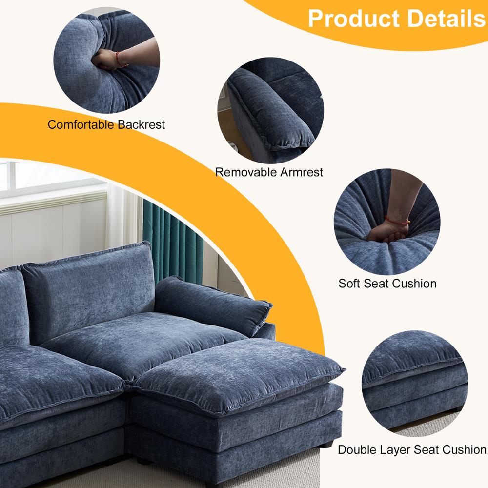 122 Inch Convertible Sectional Sofa Set 3 Seats L-Shaped Sofa Couch Living Room - Picture 19 of 22