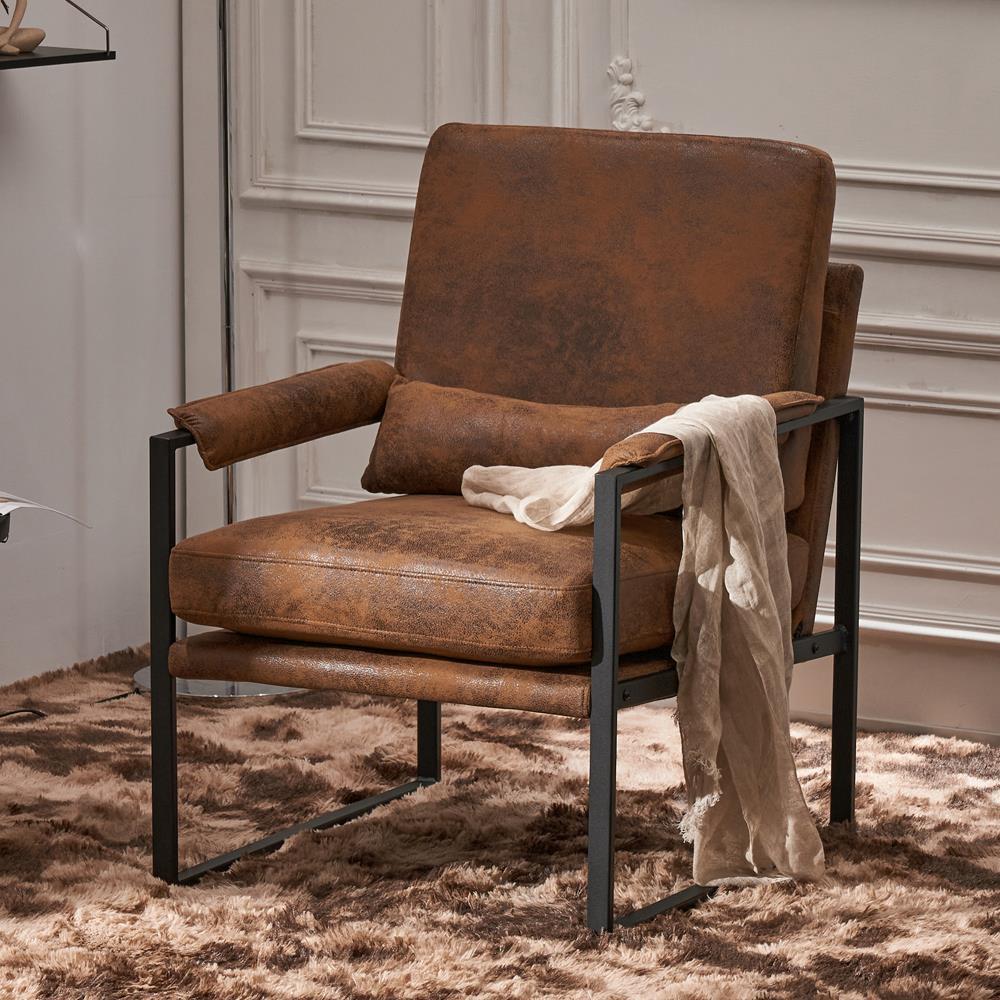 Modern Armchair PU Leather Accent Chair Lounge Sofa Metal Frame Furniture - Picture 46 of 46
