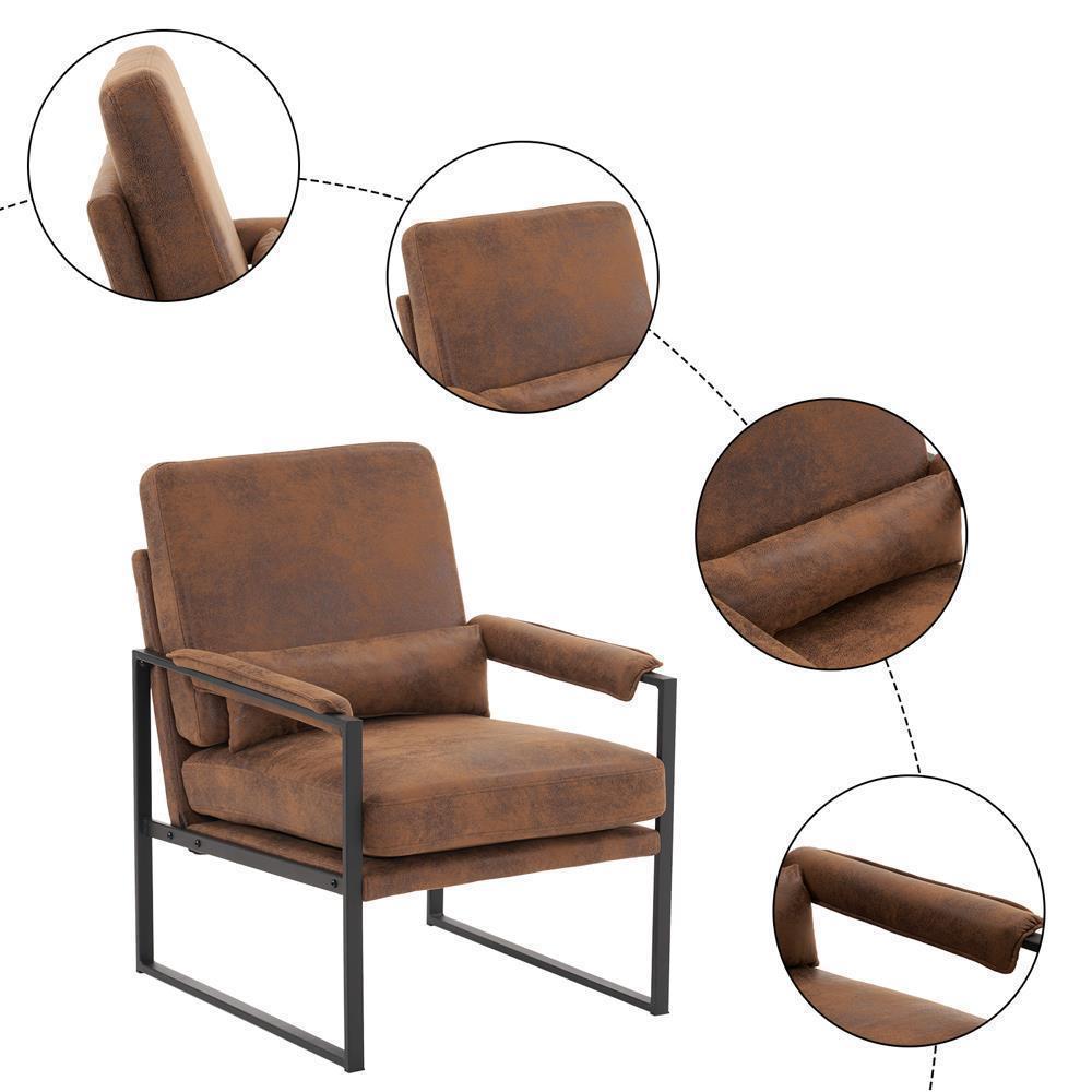 Modern Armchair PU Leather Accent Chair Lounge Sofa Metal Frame Furniture - Picture 44 of 46