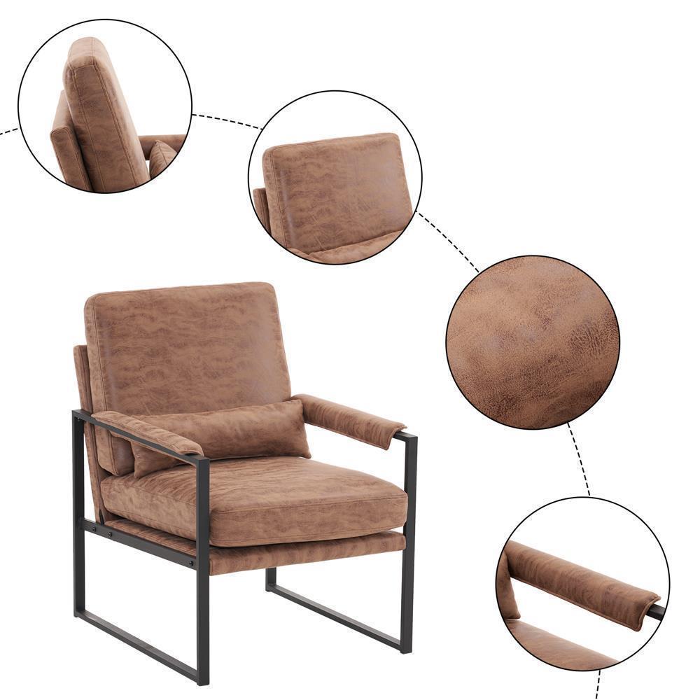 Modern Armchair PU Leather Accent Chair Lounge Sofa Metal Frame Furniture - Picture 37 of 46