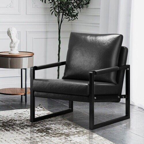 Modern Armchair PU Leather Accent Chair Lounge Sofa Metal Frame Furniture - Picture 33 of 46