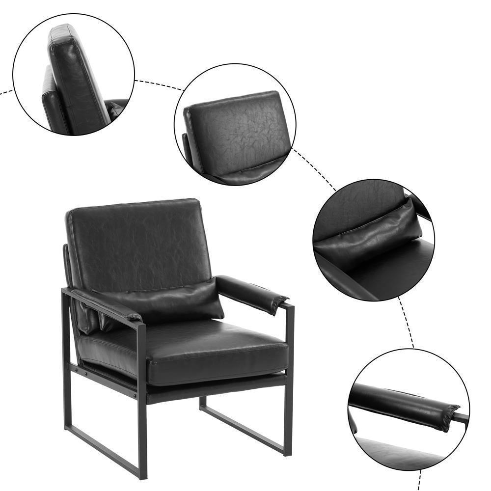 Modern Armchair PU Leather Accent Chair Lounge Sofa Metal Frame Furniture - Picture 30 of 46