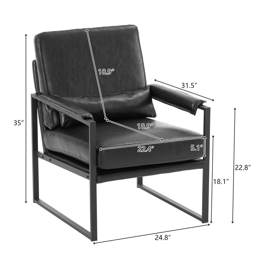 Modern Armchair PU Leather Accent Chair Lounge Sofa Metal Frame Furniture - Picture 29 of 46