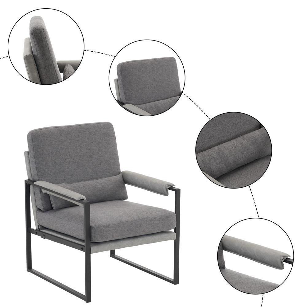 Modern Armchair PU Leather Accent Chair Lounge Sofa Metal Frame Furniture - Picture 10 of 46