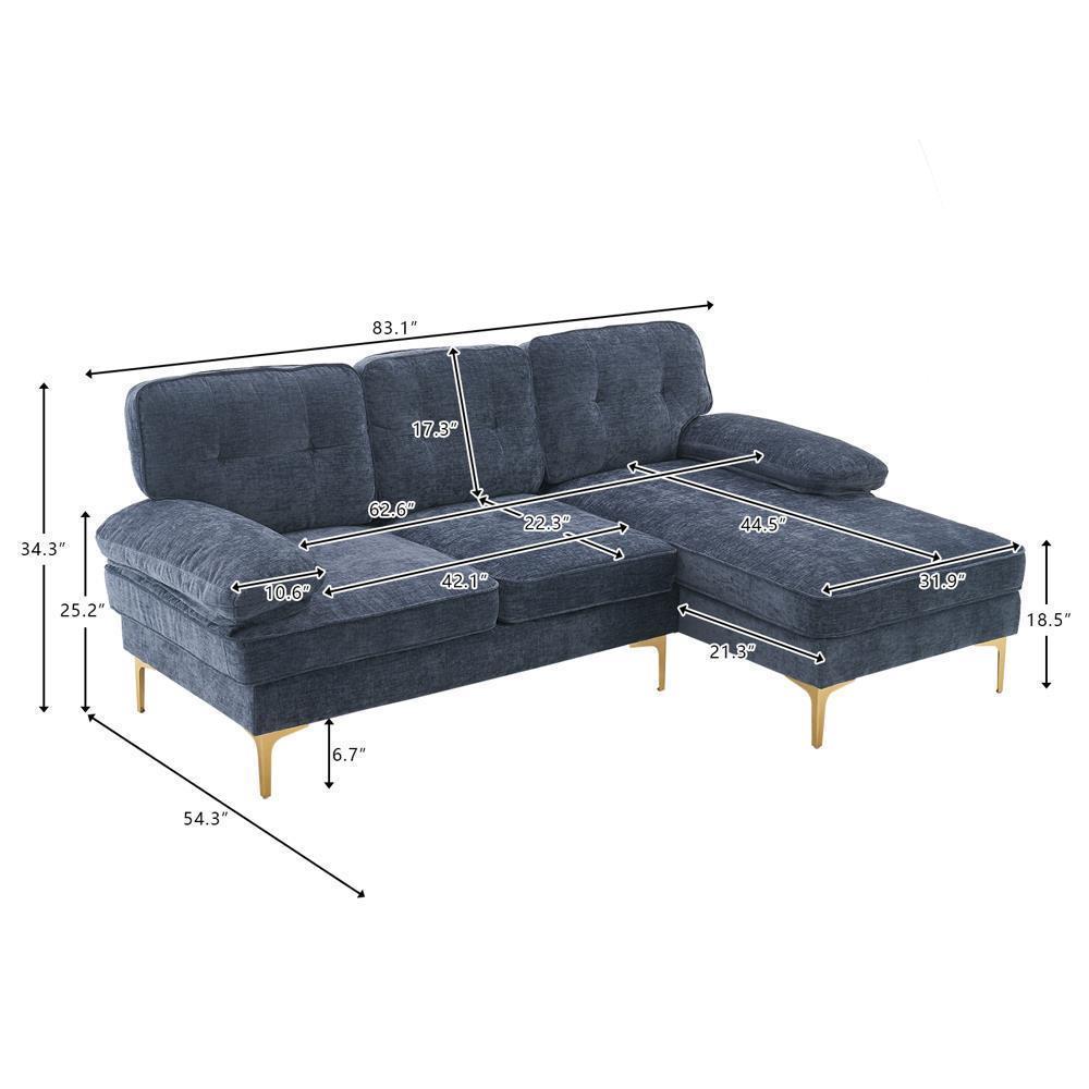 3 Seater L Shape Sectional Sofa Set with Big Chaise Living Room Furniture Couch - Picture 15 of 31