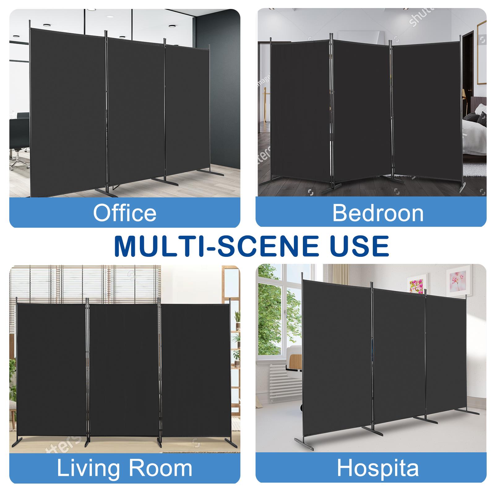 3 Panel Room Divider 6FT Steel Frame Screen Folding Privacy Divider Freestand