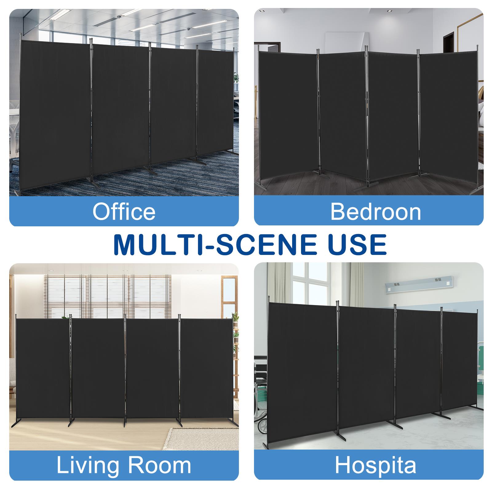 4 Panel Room Divider 6FT Steel Frame Screen Folding Privacy Divider Freestand