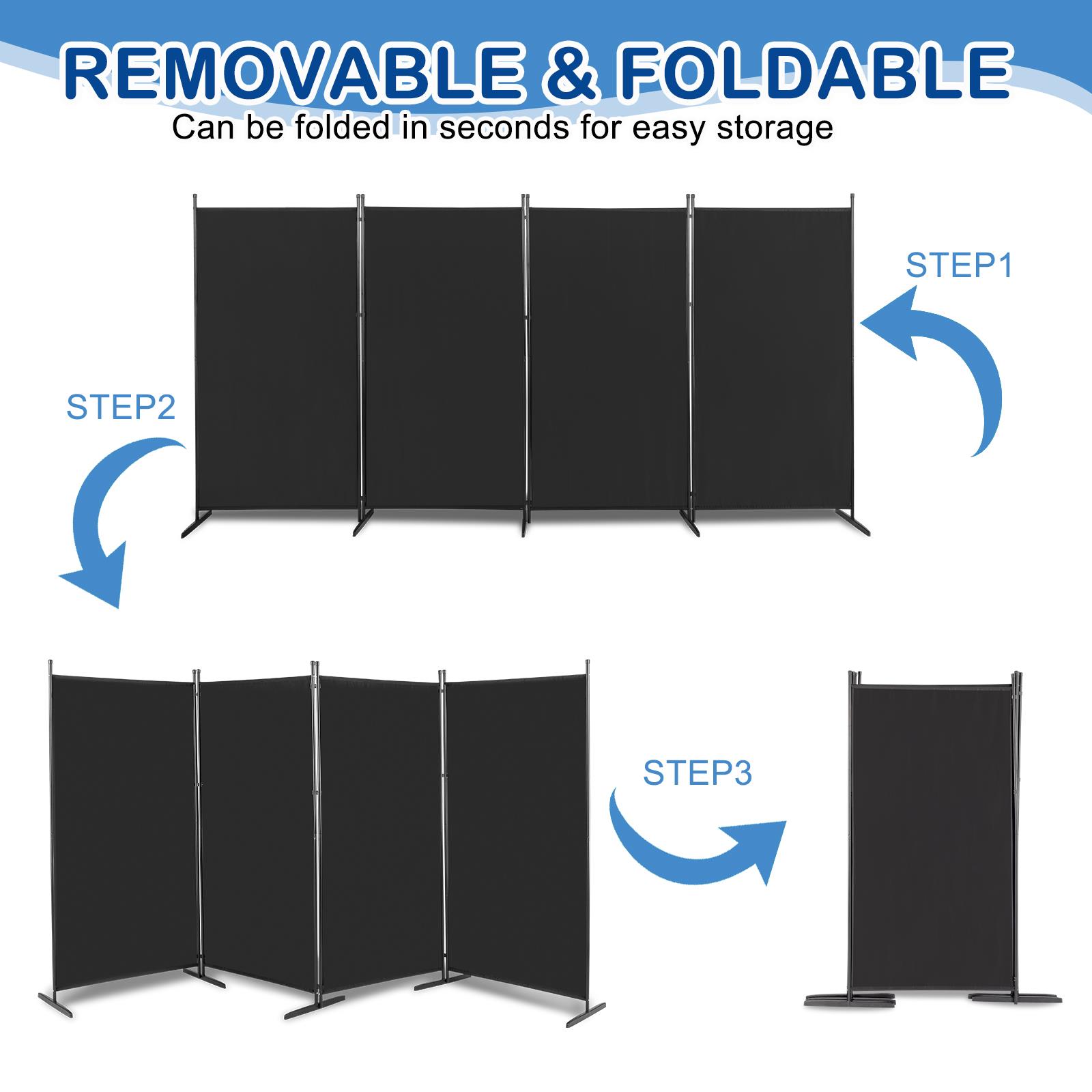 4 Panel Room Divider 6FT Steel Frame Screen Folding Privacy Divider Freestand