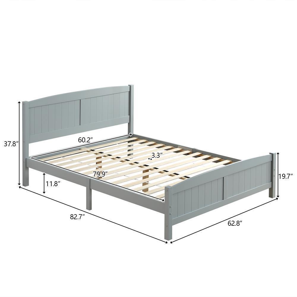 Modern Twin Full Queen Size Wood Bed Frame with Wooden Slat Headboard White Gray