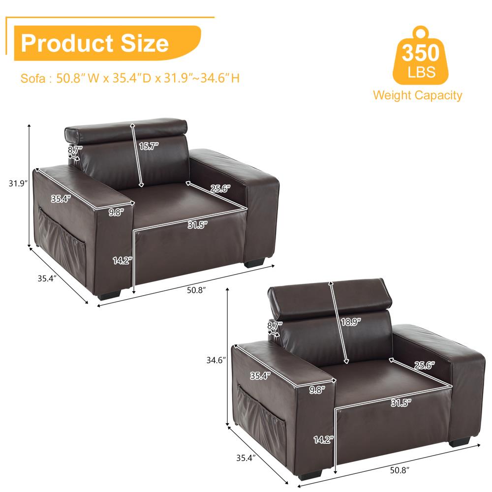 Single Sofa Couch Arm Chair Accent Adjustable Headrest for Living Room - Picture 23 of 23