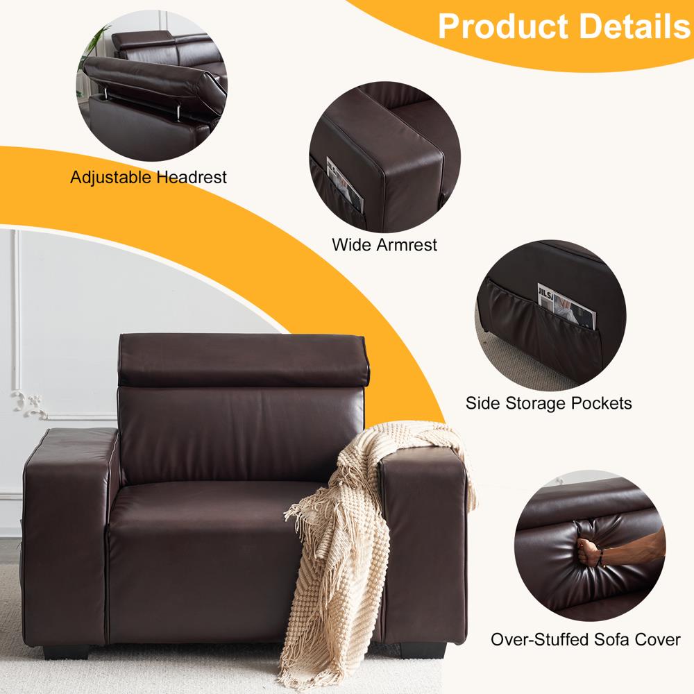 Single Sofa Couch Arm Chair Accent Adjustable Headrest for Living Room - Picture 21 of 23