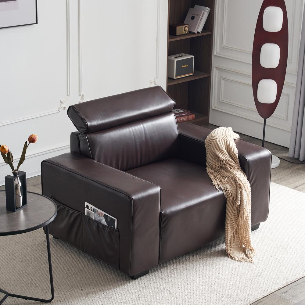 Single Sofa Couch Arm Chair Accent Adjustable Headrest for Living Room - Picture 17 of 23