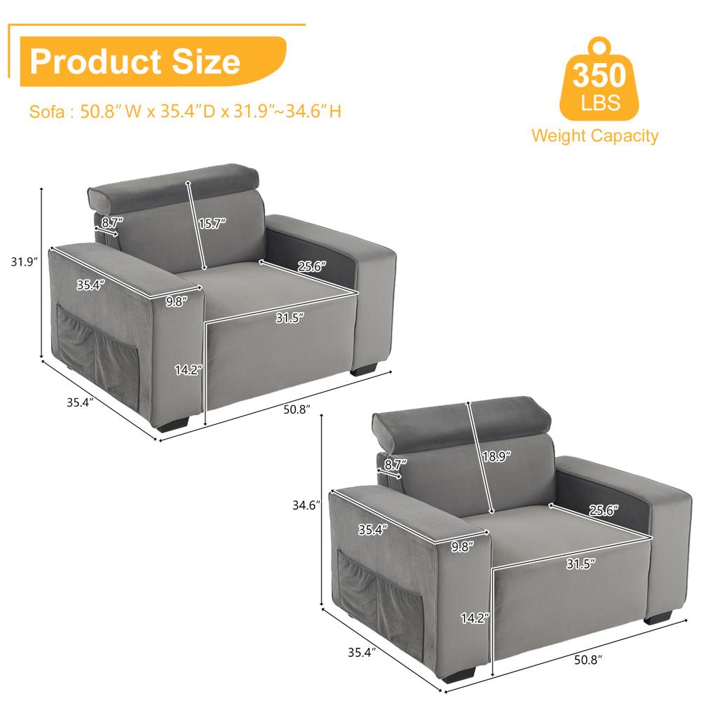 Single Sofa Couch Arm Chair Accent Adjustable Headrest for Living Room - Picture 16 of 23