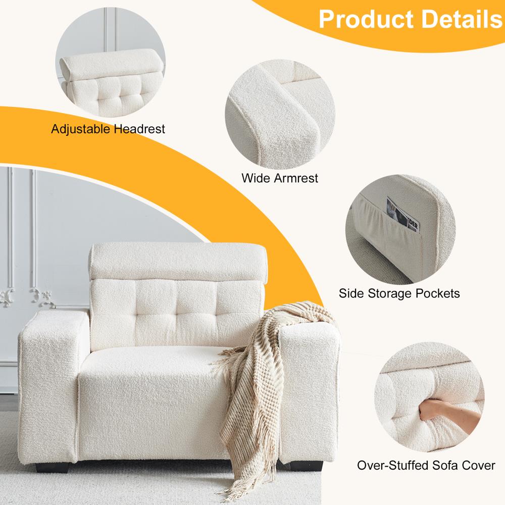 Single Sofa Couch Arm Chair Accent Adjustable Headrest for Living Room - Picture 6 of 23