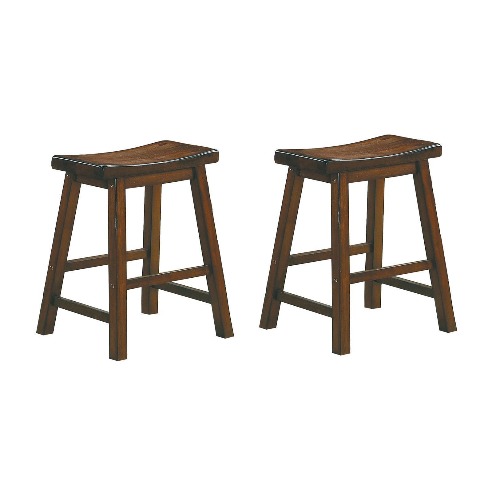 18" Solid Wood Saddle Seat Stools 2pc Set with Oak/Black/Cherry Finish