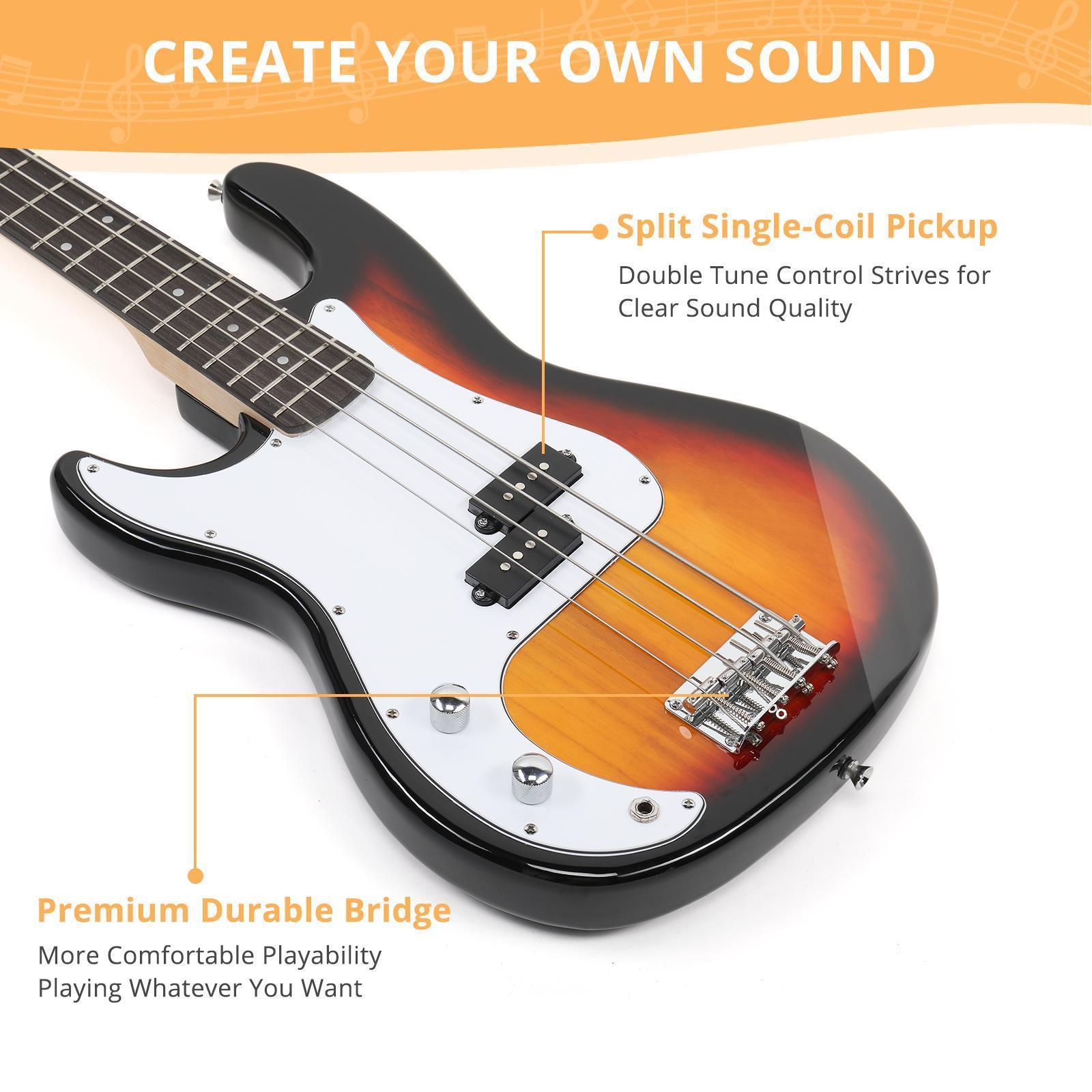 GLARRY 4 String Electric Bass Guitar Full Size Beginner Kit White Christmas Gift - Picture 48 of 49