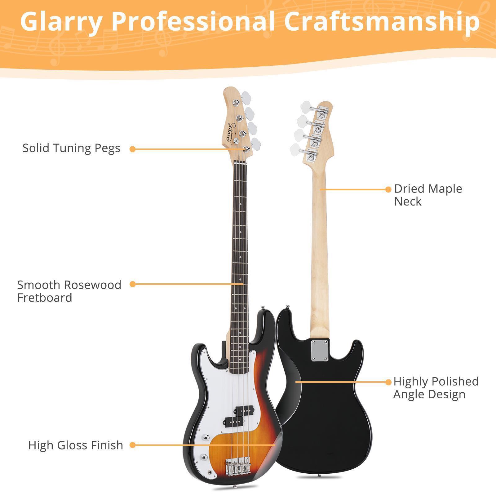 GLARRY 4 String Electric Bass Guitar Full Size Beginner Kit White Christmas Gift - Picture 45 of 49