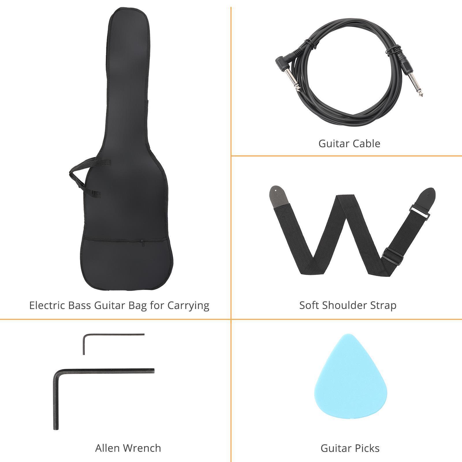 GLARRY 4 String Electric Bass Guitar Full Size Beginner Kit White Christmas Gift - Picture 41 of 49