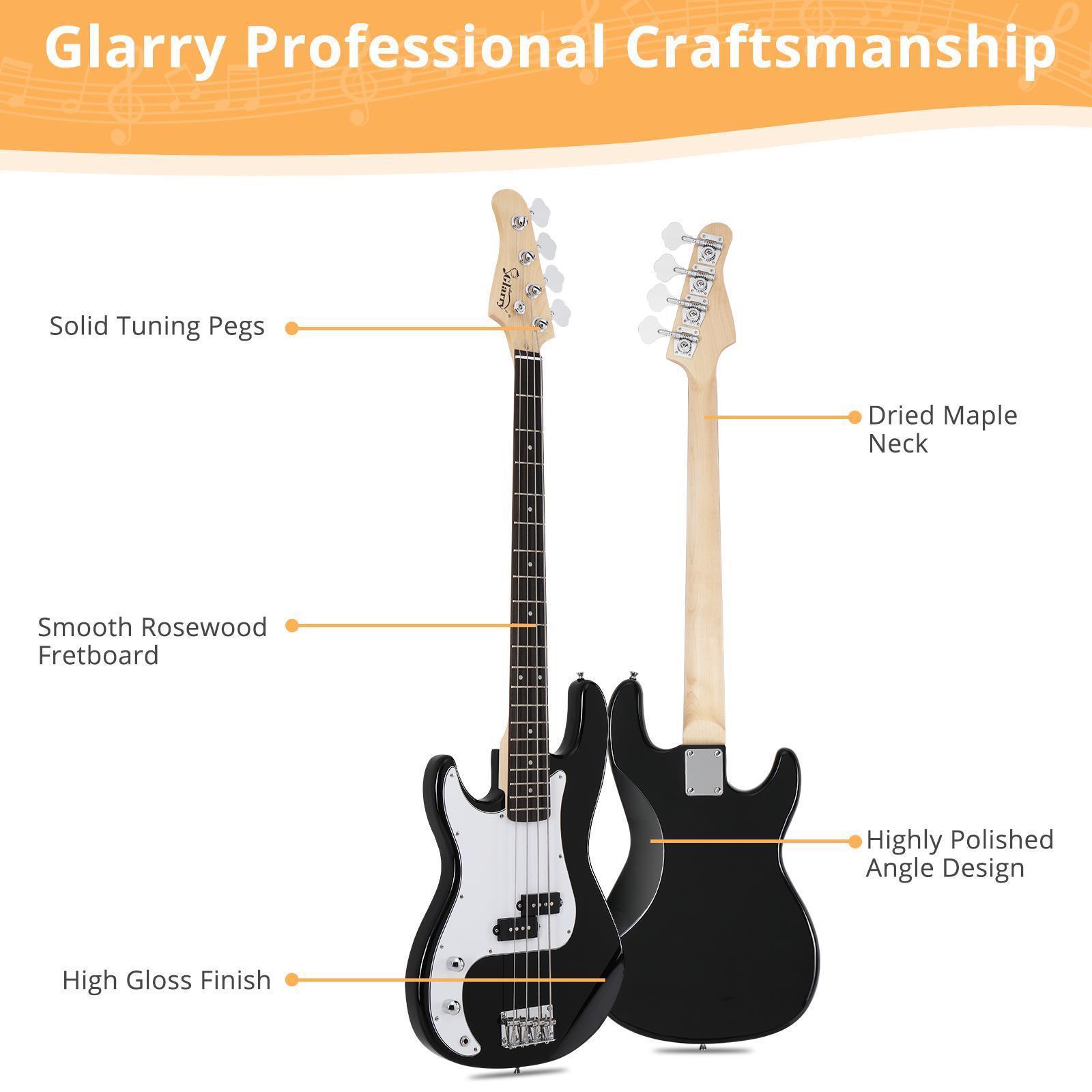 GLARRY 4 String Electric Bass Guitar Full Size Beginner Kit White Christmas Gift - Picture 39 of 49