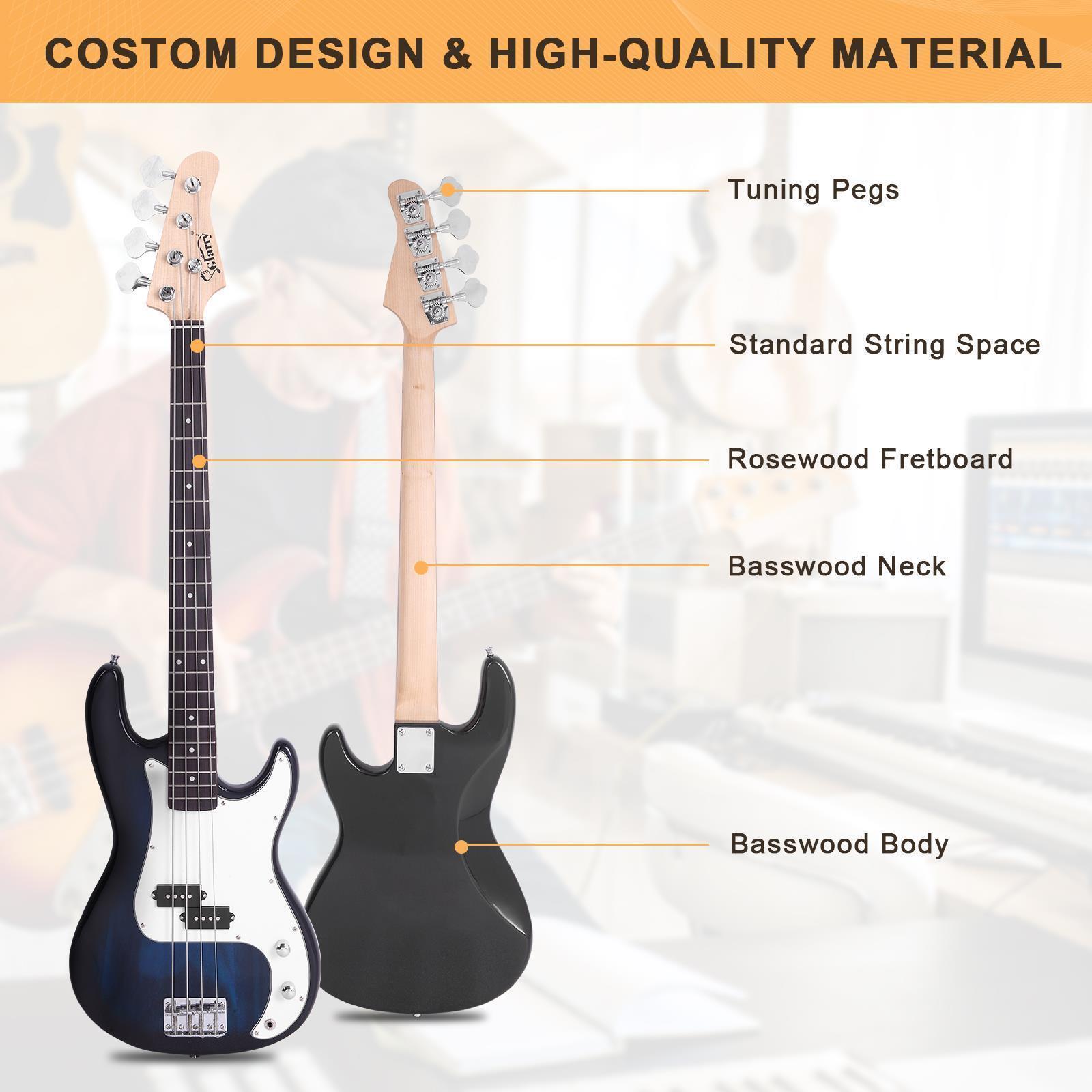 GLARRY 4 String Electric Bass Guitar Full Size Beginner Kit White Christmas Gift - Picture 19 of 49