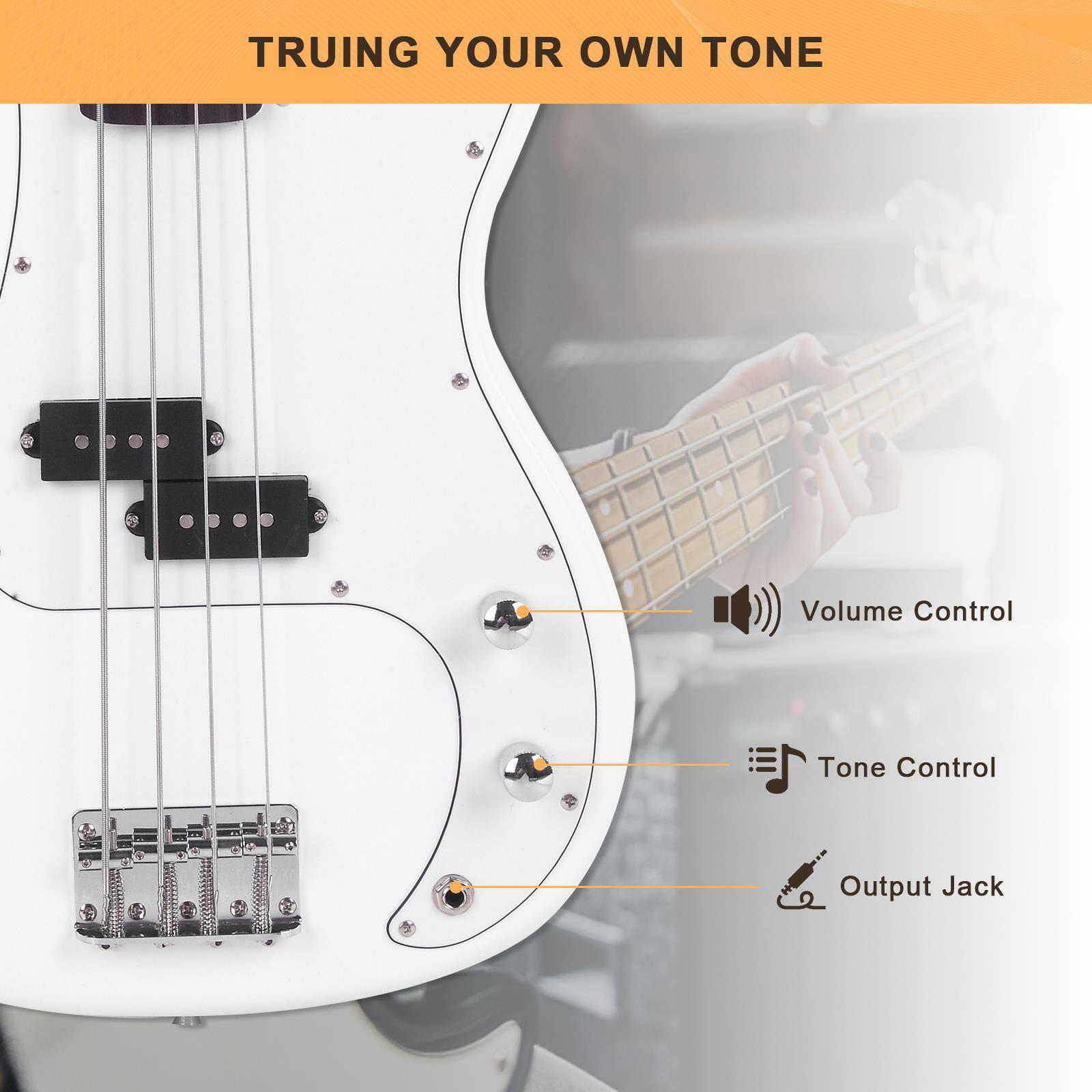 GLARRY 4 String Electric Bass Guitar Full Size Beginner Kit White Christmas Gift - Picture 12 of 49