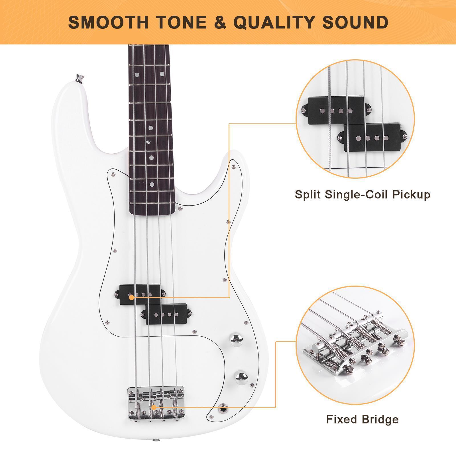 GLARRY 4 String Electric Bass Guitar Full Size Beginner Kit White Christmas Gift - Picture 11 of 49