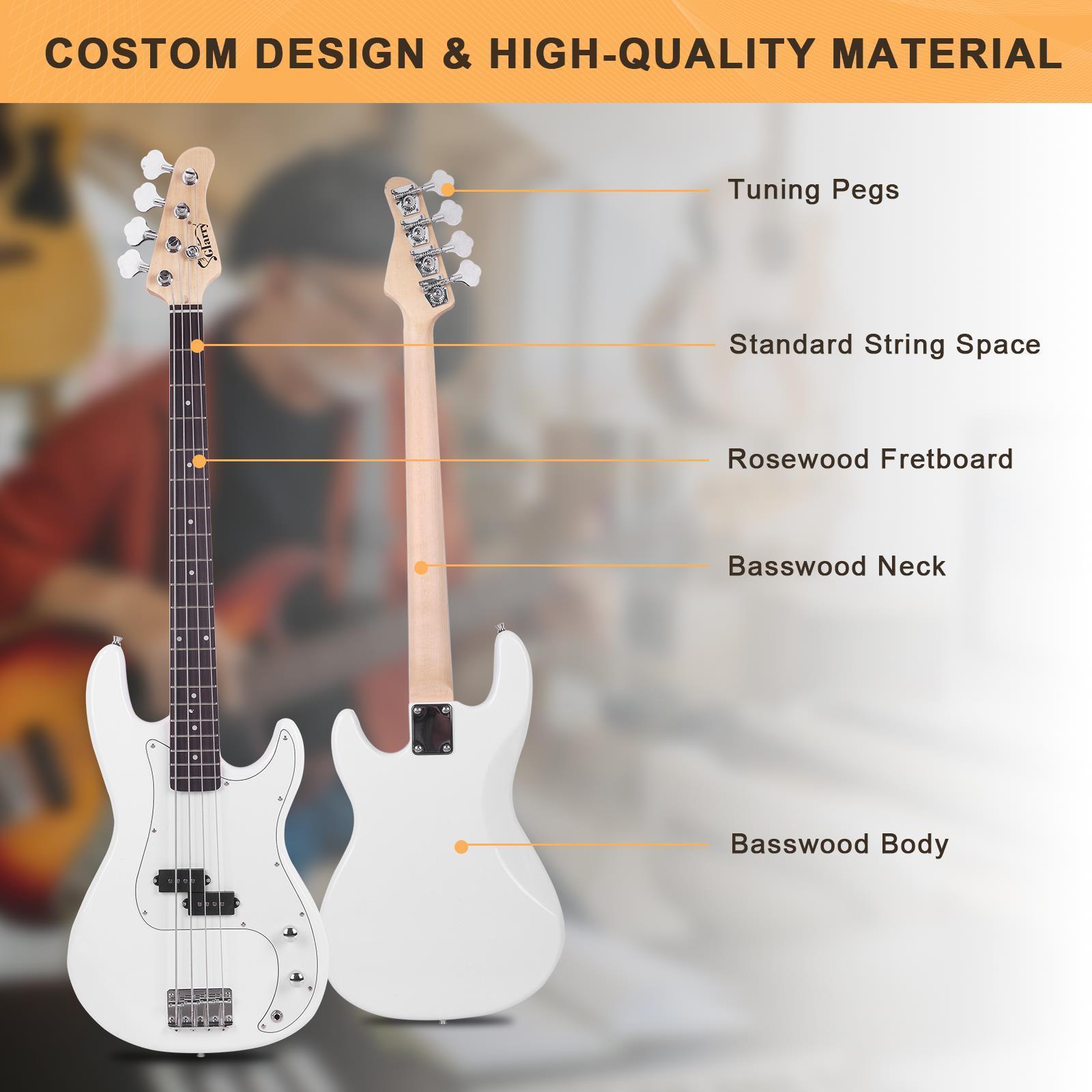 GLARRY 4 String Electric Bass Guitar Full Size Beginner Kit White Christmas Gift - Picture 8 of 49