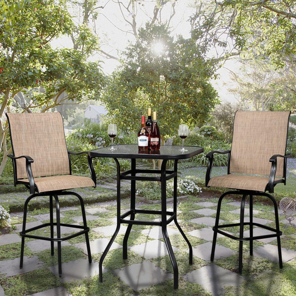 VINGLI Outdoor Bar Table Bistro Table Metal Frame Tempered Glass Table Top - Picture 12 of 12