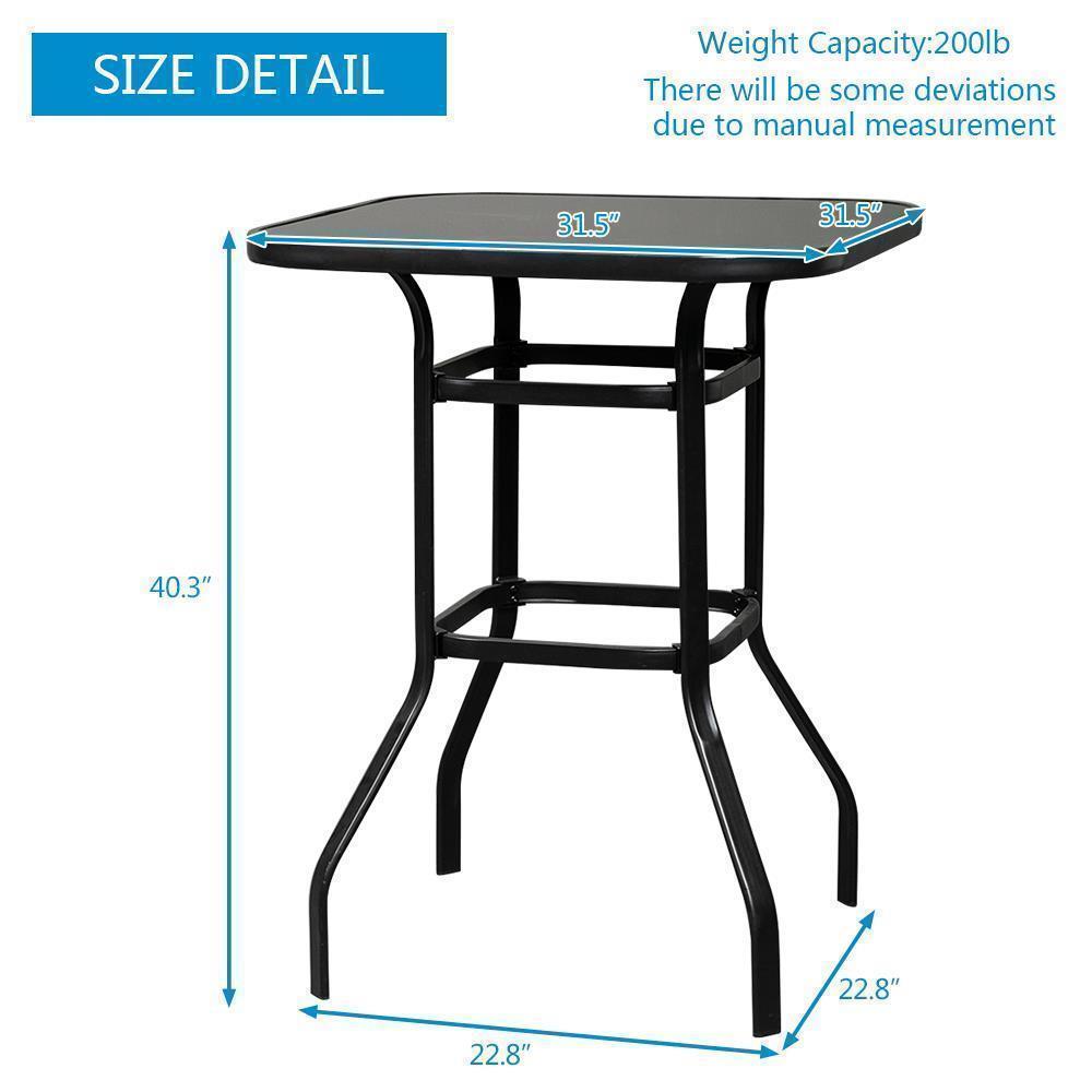 VINGLI Outdoor Bar Table Bistro Table Metal Frame Tempered Glass Table Top - Picture 9 of 12