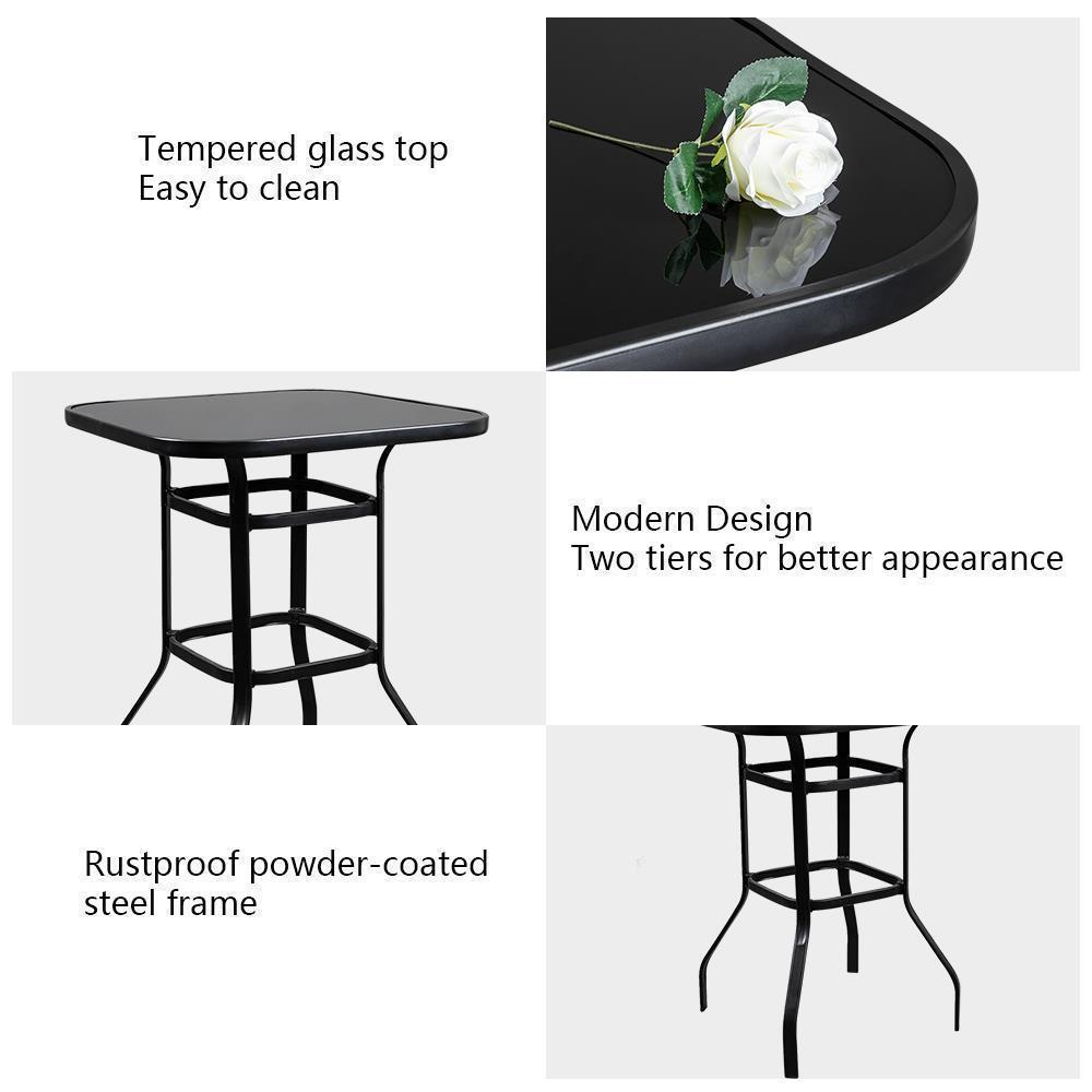VINGLI Outdoor Bar Table Bistro Table Metal Frame Tempered Glass Table Top - Picture 8 of 12