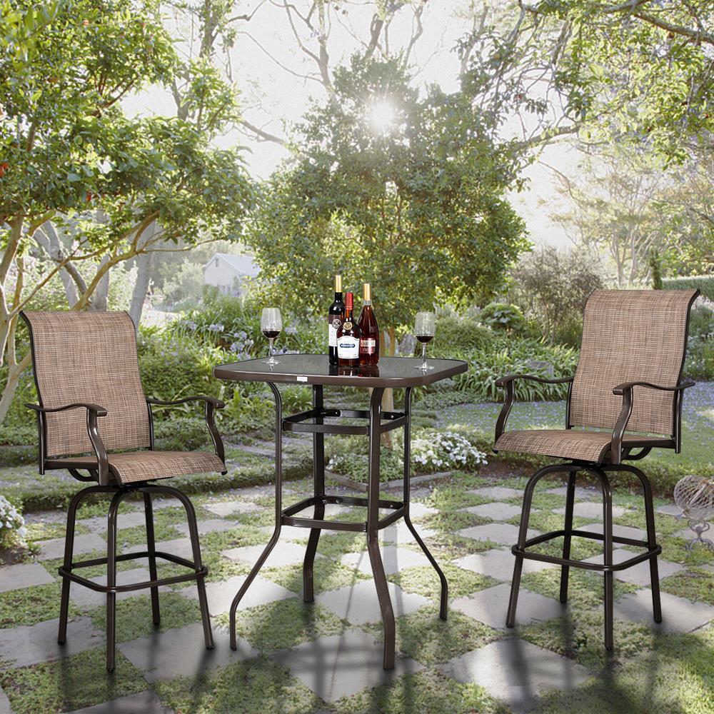 VINGLI Outdoor Bar Table Bistro Table Metal Frame Tempered Glass Table Top - Picture 7 of 12