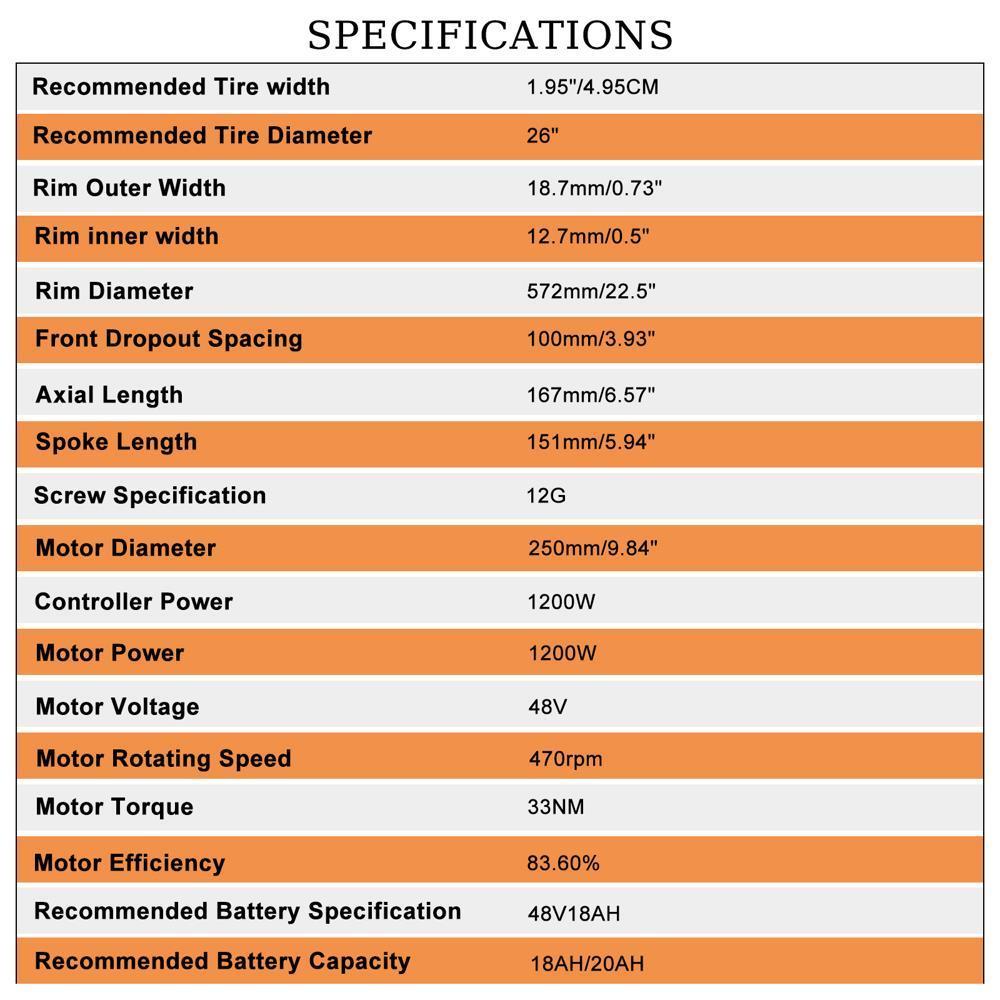 26" Electric Bike Bicycle Conversion Kit 48V 1200W Front/Rear Wheel E-Bike Motor - Picture 24 of 24