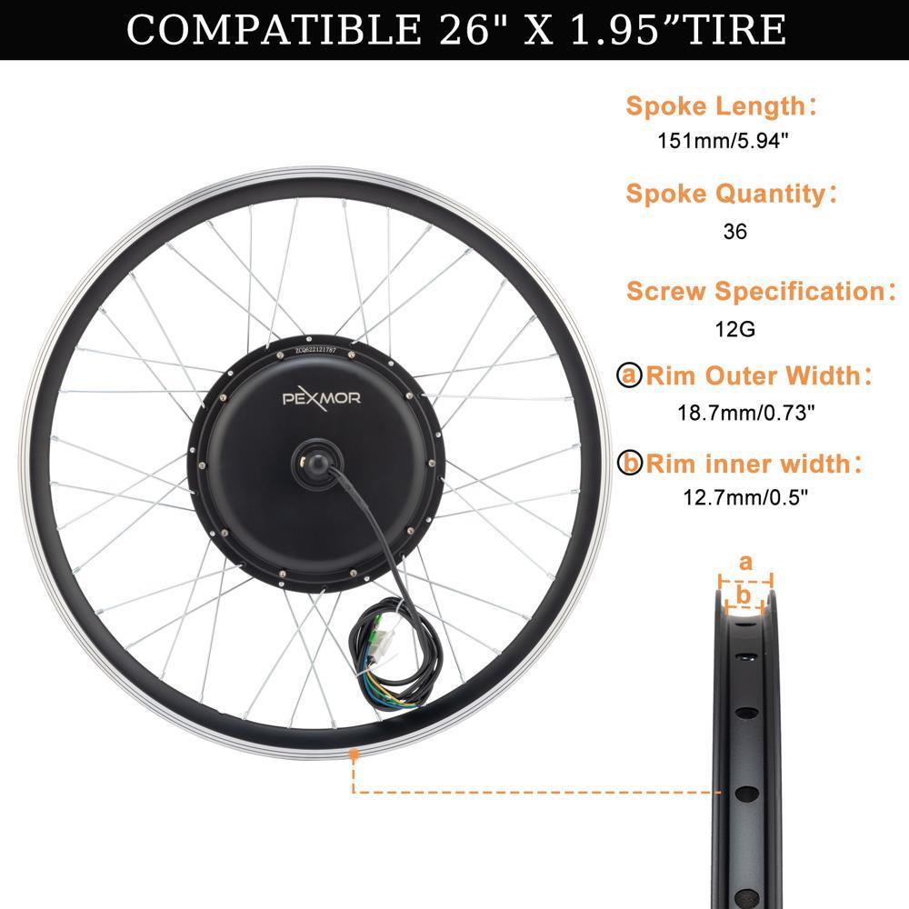 26" Electric Bike Bicycle Conversion Kit 48V 1200W Front/Rear Wheel E-Bike Motor - Picture 23 of 24