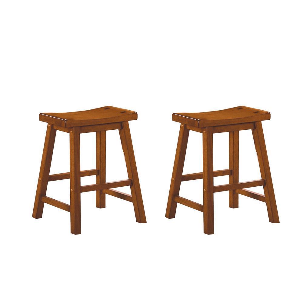 18 Inches Solid Wood Saddle Seat Stools 2pc Set Casual Dining Furniture 3 Colors