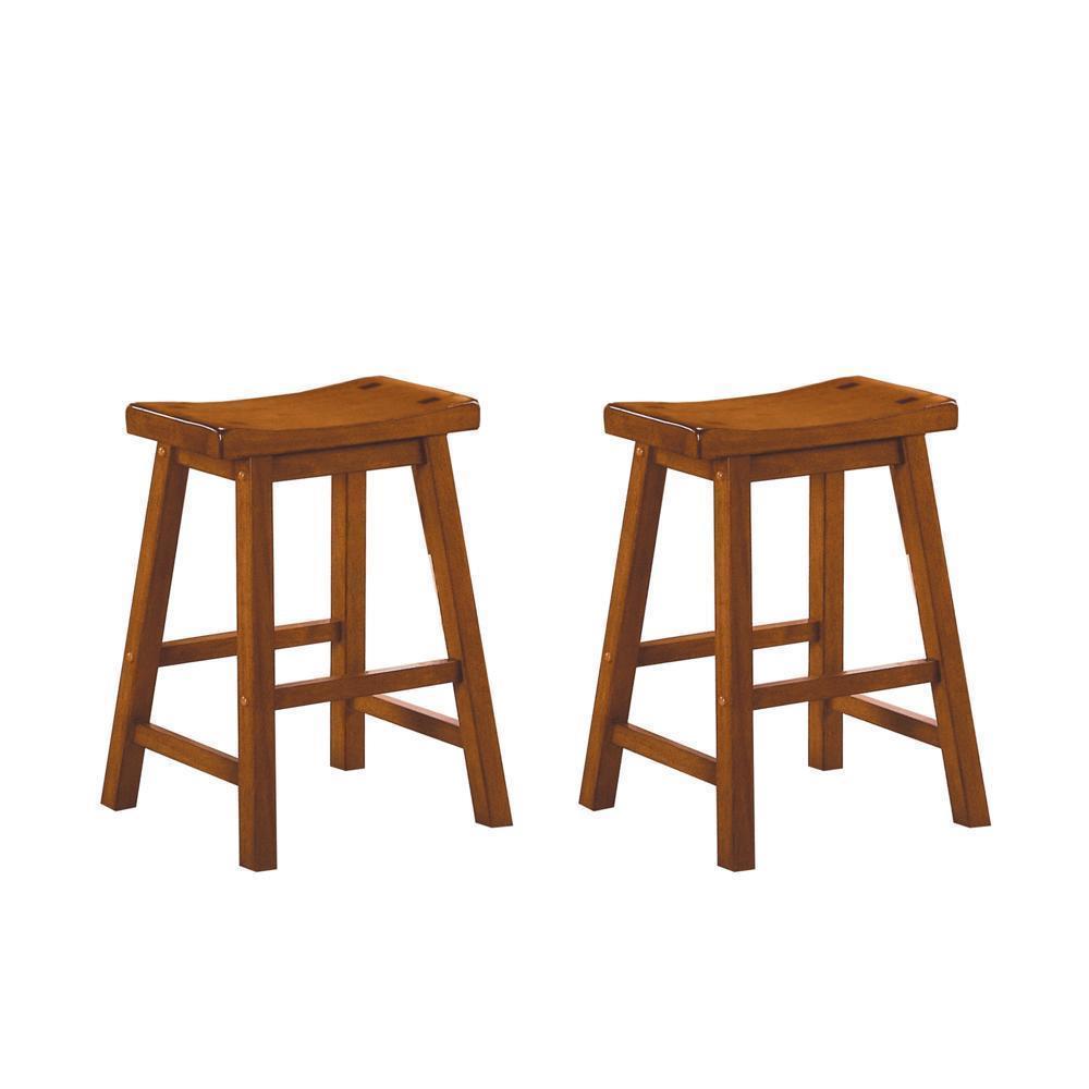 24-inch Solid Wood Saddle Seat Stools 2pc Set Casual Dining Furniture 3 Colors