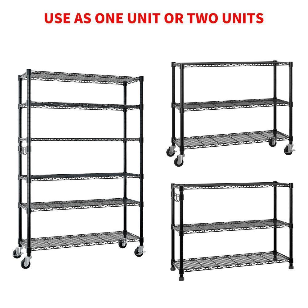 82"H 6 Tier Adjustable Heavy Duty NSF Solid Steel Wire Rack Storage Unit Wheels