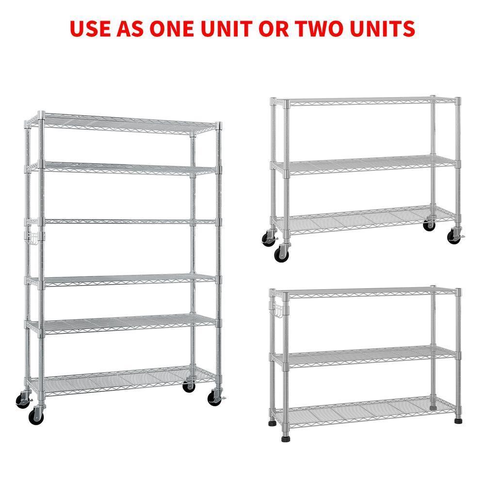 82"H 6 Tier Adjustable Heavy Duty NSF Solid Steel Wire Rack Storage Unit Wheels