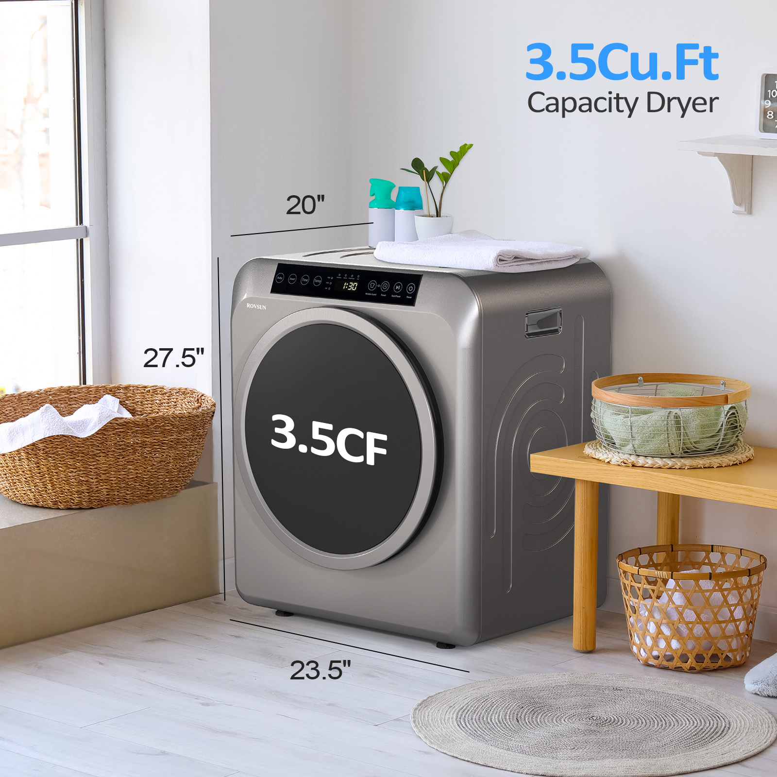 13.2LB Portable Clothes Dryer 3.5Cu.Ft Laundry Tumble Dryer LCD&UV Disinfection