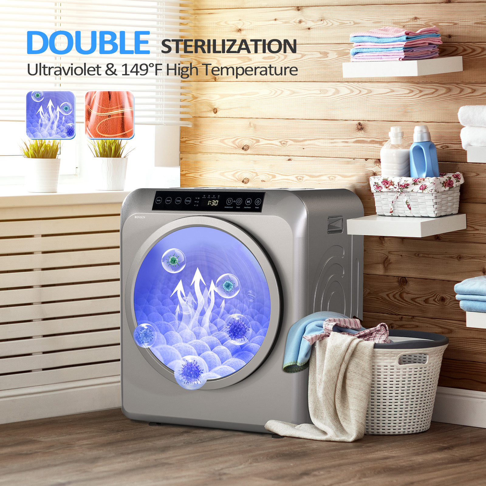 13.2LB Portable Clothes Dryer 3.5Cu.Ft Laundry Tumble Dryer LCD&UV Disinfection