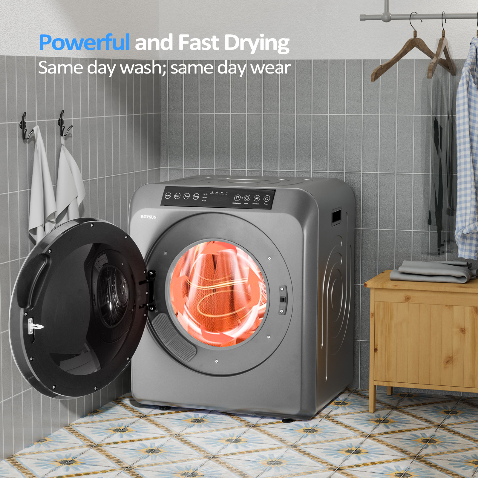 13.2LB Portable Clothes Dryer 3.5Cu.Ft Laundry Tumble Dryer LCD&UV Disinfection