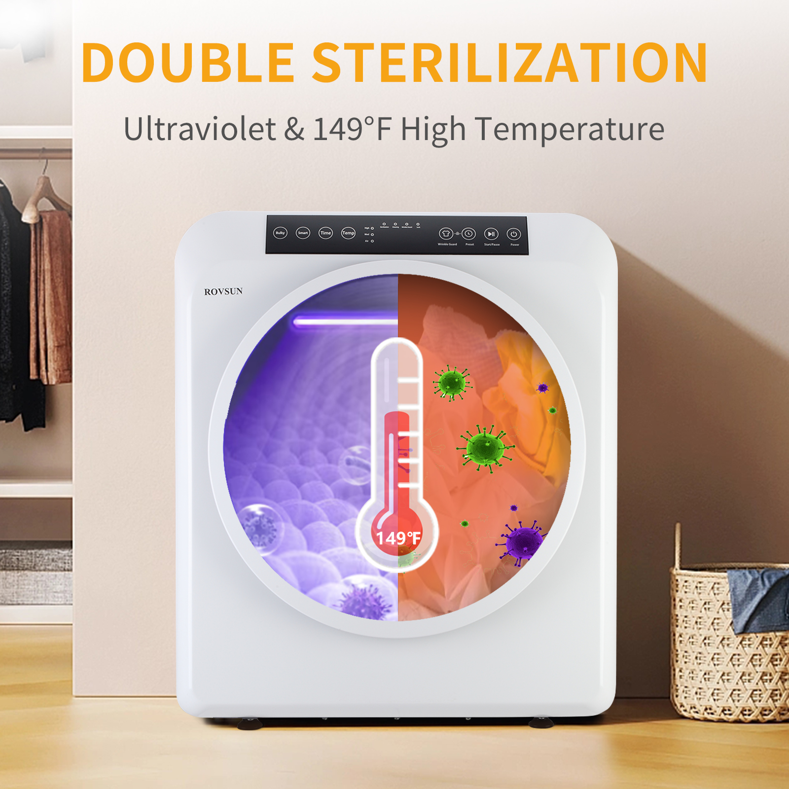 13.2LB Portable Clothes Dryer 3.5Cu.Ft Laundry Tumble Dryer LCD&UV Disinfection