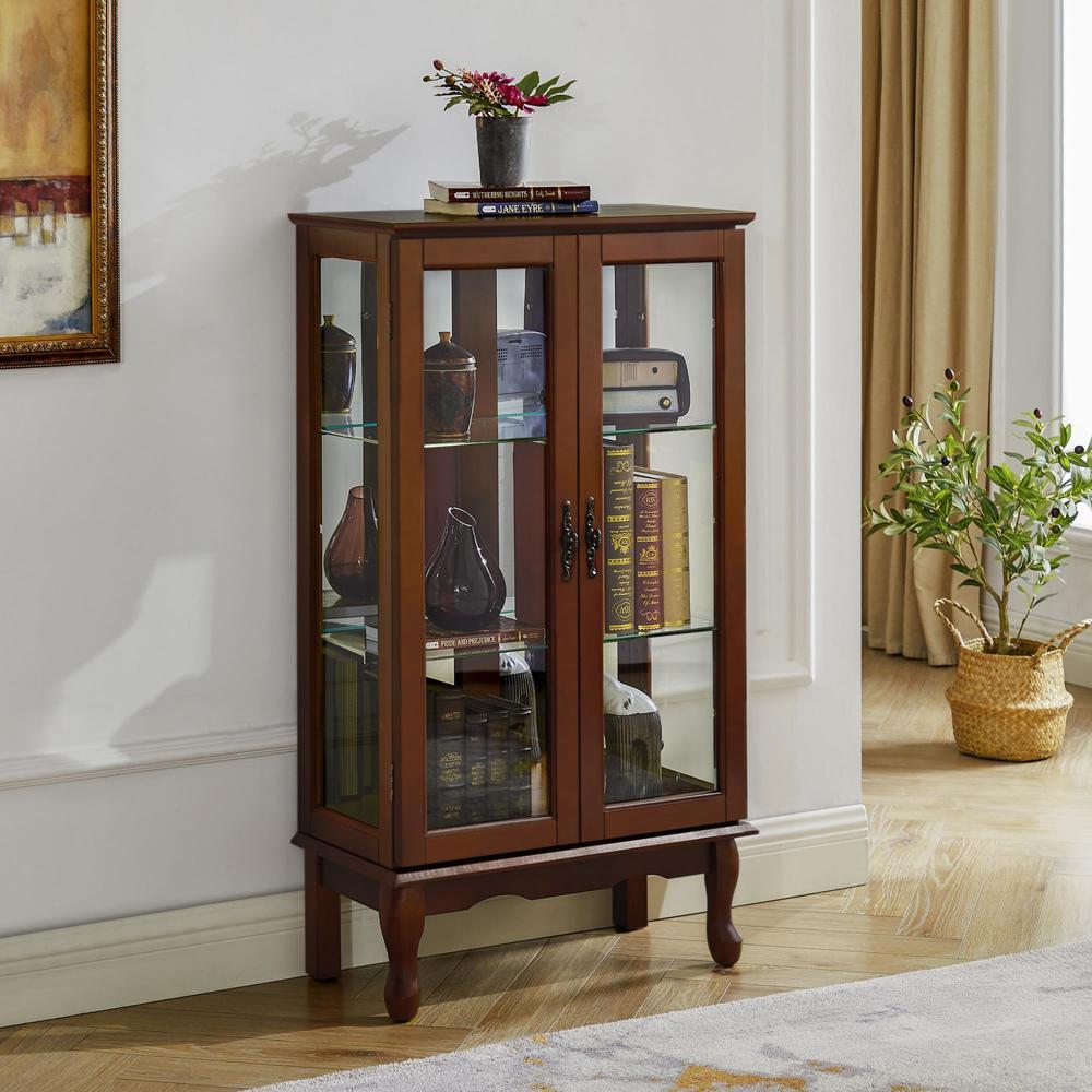 3 Tier Cabinet Lighted Diapaly Cabinet with Mirrored Back Panel