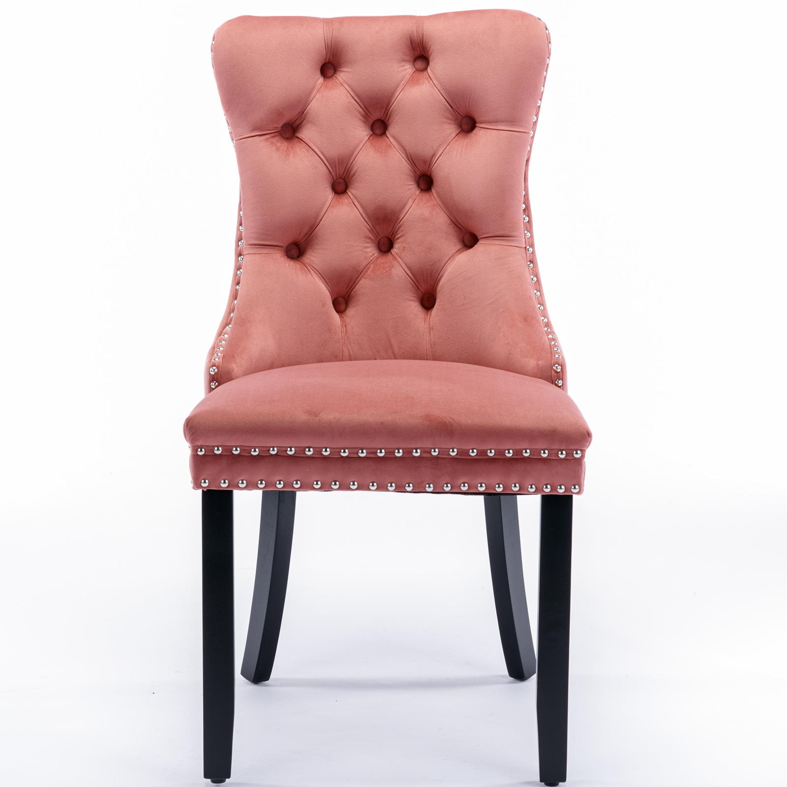 2-Pcs High-end Tufted Velvet Upholstered Dining Chair w/Wood Legs Nailhead Trim - Picture 28 of 35