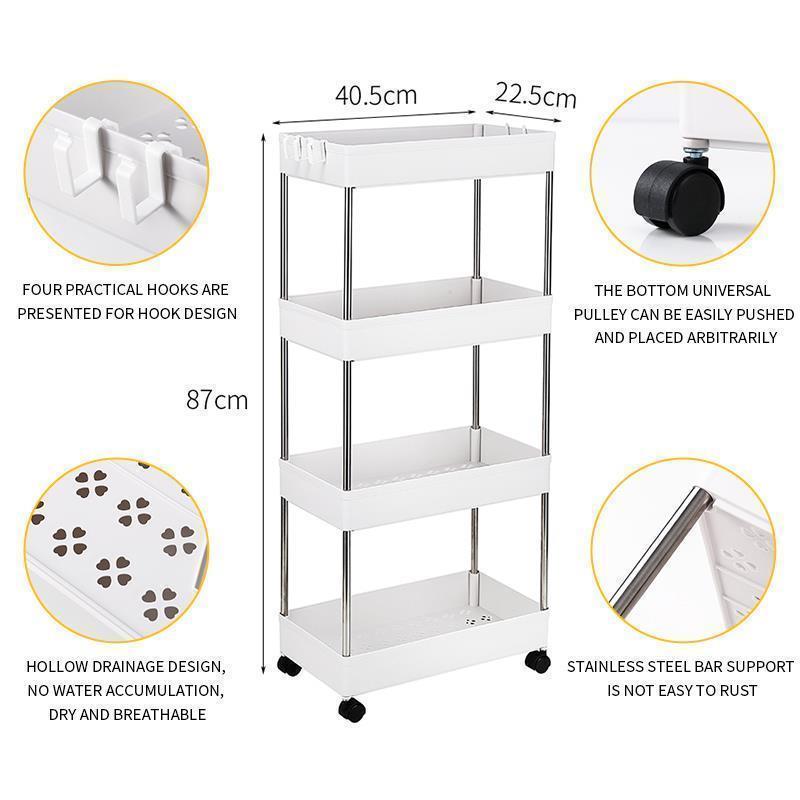 3/4 Tier Slim Storage Cart Mobile Shelving Unit Organizer Rolling Utility Rack - Picture 13 of 13