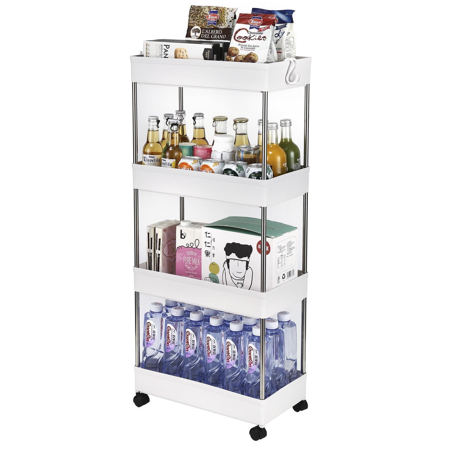 3/4 Tier Slim Storage Cart Mobile Shelving Unit Organizer Rolling Utility Rack - Picture 12 of 13