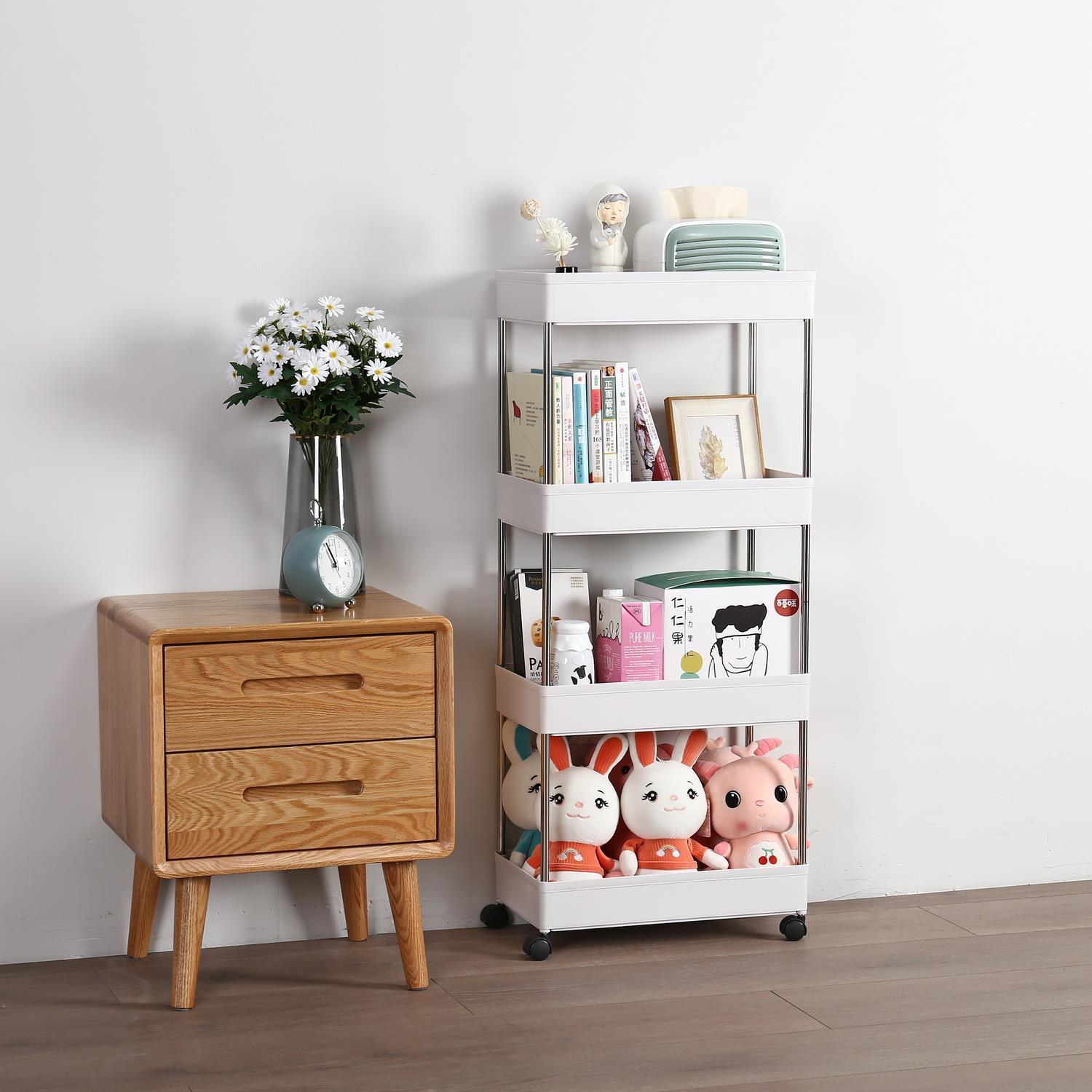 3/4 Tier Slim Storage Cart Mobile Shelving Unit Organizer Rolling Utility Rack - Picture 11 of 13