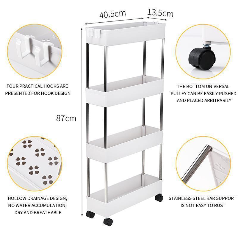 3/4 Tier Slim Storage Cart Mobile Shelving Unit Organizer Rolling Utility Rack - Picture 10 of 13