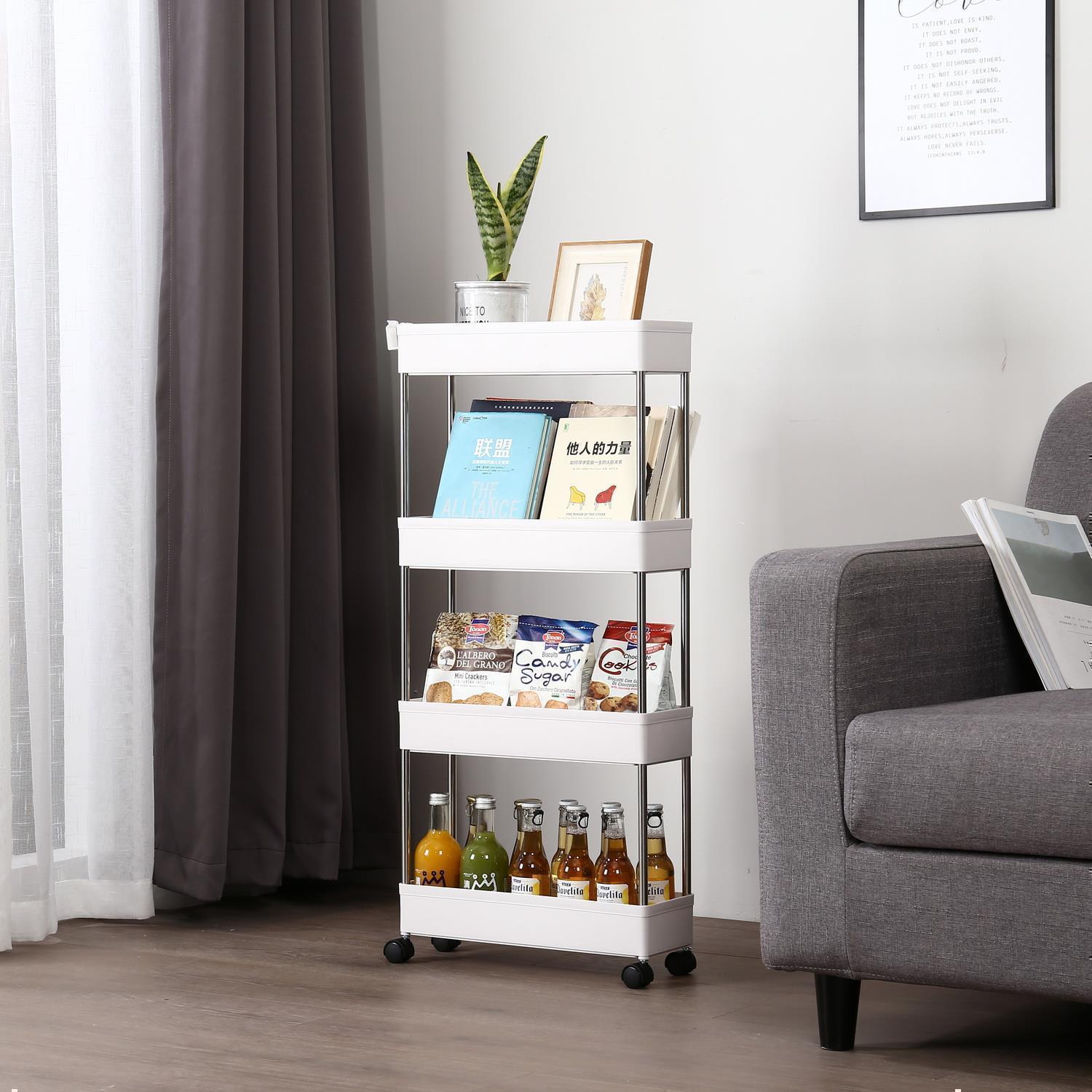 3/4 Tier Slim Storage Cart Mobile Shelving Unit Organizer Rolling Utility Rack - Picture 9 of 13
