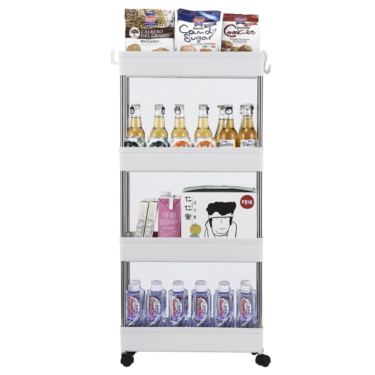 3/4 Tier Slim Storage Cart Mobile Shelving Unit Organizer Rolling Utility Rack - Picture 8 of 13